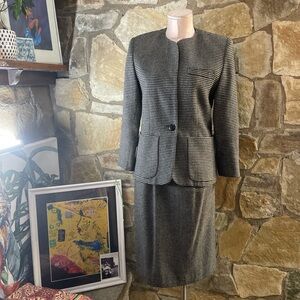 Vintage HaberdasHer Houndstooth Suit – Women’s Wool Blend Blazer & Pencil Skirt